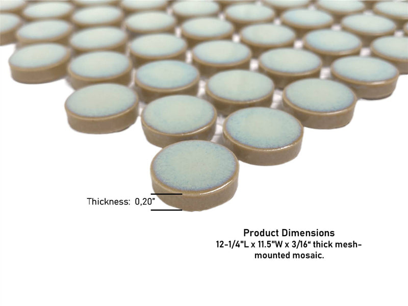 Penny Round Vintage Green Glossy Porcelain Mosaic for Bathroom Floors and Walls, Kitchen Backsplashes, Pool Tile By Vogue Tile