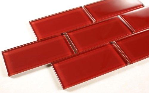 Ruby Red 3x6 Subway Glass Wall Tile for  Bathroom Shower, Kitchen Backsplash, Accent Décor