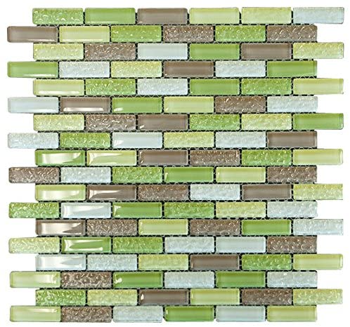 Soccer Green Crystal Glass Mosaic Tile Brick Pattern (Glossy&matte) for Bathroom and Kitchen Walls Kitchen Backsplashes By Vogue Tile - Tenedos