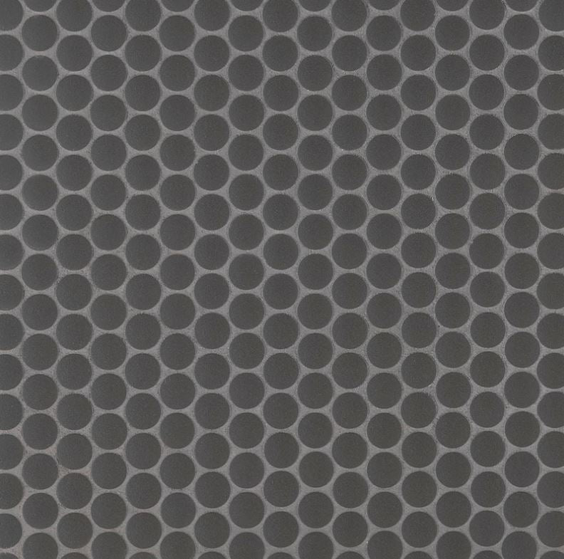Penny Round Unglazed Black Porcelain Mosaic Floor and Wall Tile for Backsplash Tile, Bathroom Tile, Flooring on 12x12 Mesh for Easy Installation