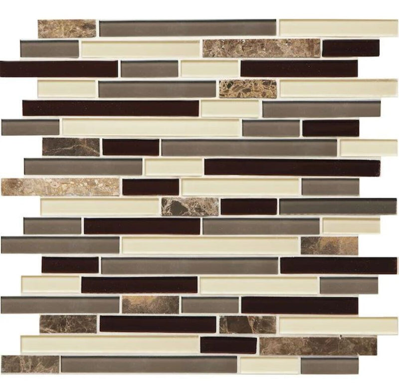 Beige Cristal and Brown Emperador Marble Mosaic Wall Tile for Kitchen Backsplash and Bathroom Wall (Box of 10 Sheets)