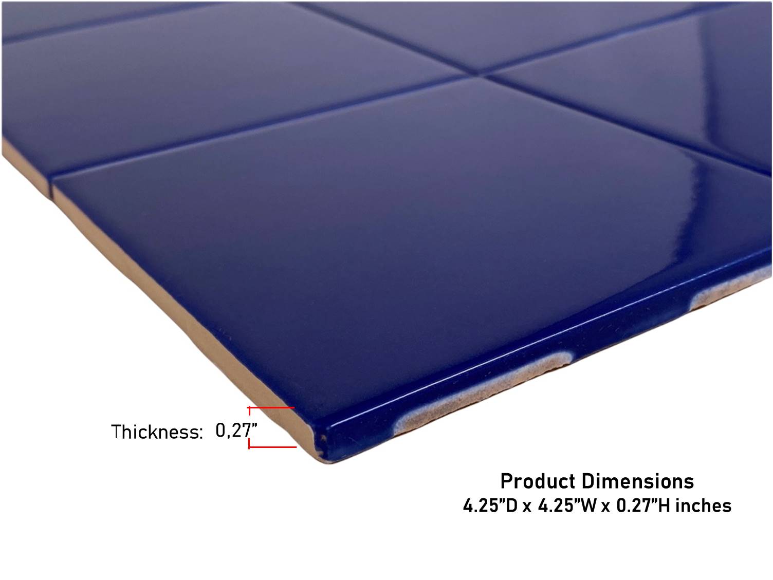 Cobalt Blue 4 in Ceramic Tile 4.25 inch Gloss (Shinny) 4 1/4" Box of 10 Piece for Bathroom Wall and Kitchen Backsplash