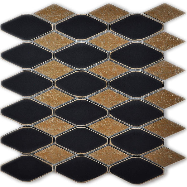 Premium Metal Octagon Black with Gold Mosaic Tile for Kitchen Backsplashes and Wall Bathroom Tile