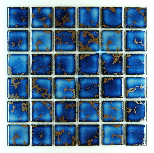 Premium Quality Square Blue Calacatta Porcelain Mosaic Glossy Tile for Bathroom Floors, Walls and Kitchen Backsplashes, Pool Tile