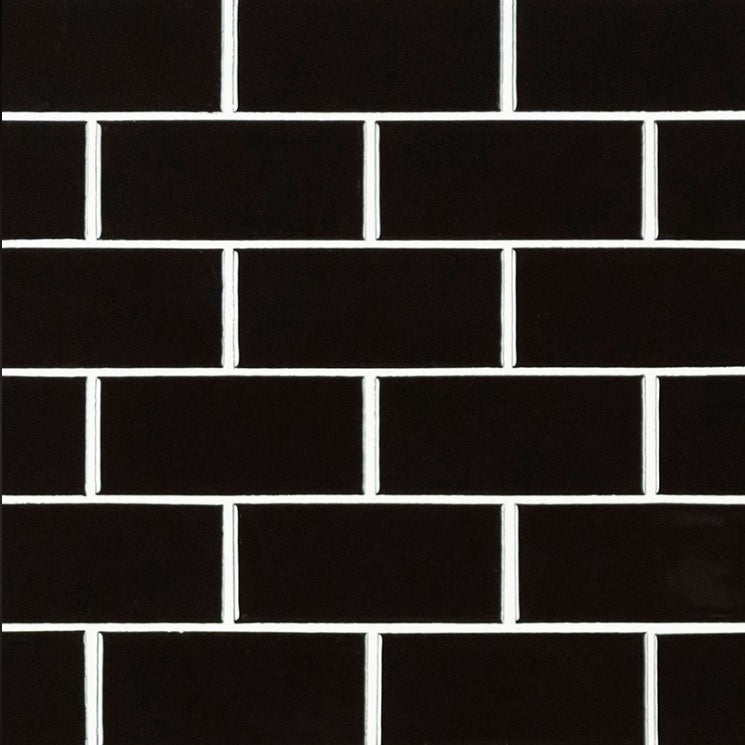 Black Subway Brick 2x4 Porcelain Wall Floor Tile Backsplash Shiny for Kitchen, Bathroom Shower, Accent Decor, Fireplace on 12x12 Mesh for Easy Installation