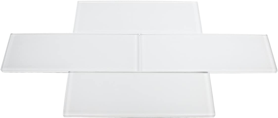 Super White Glossy - 3x9 Bright White Subway Glass Tile - Bathroom Tile & Kitchen Backsplash Tile (Price Per 3 Square Feet, 15 Pieces)