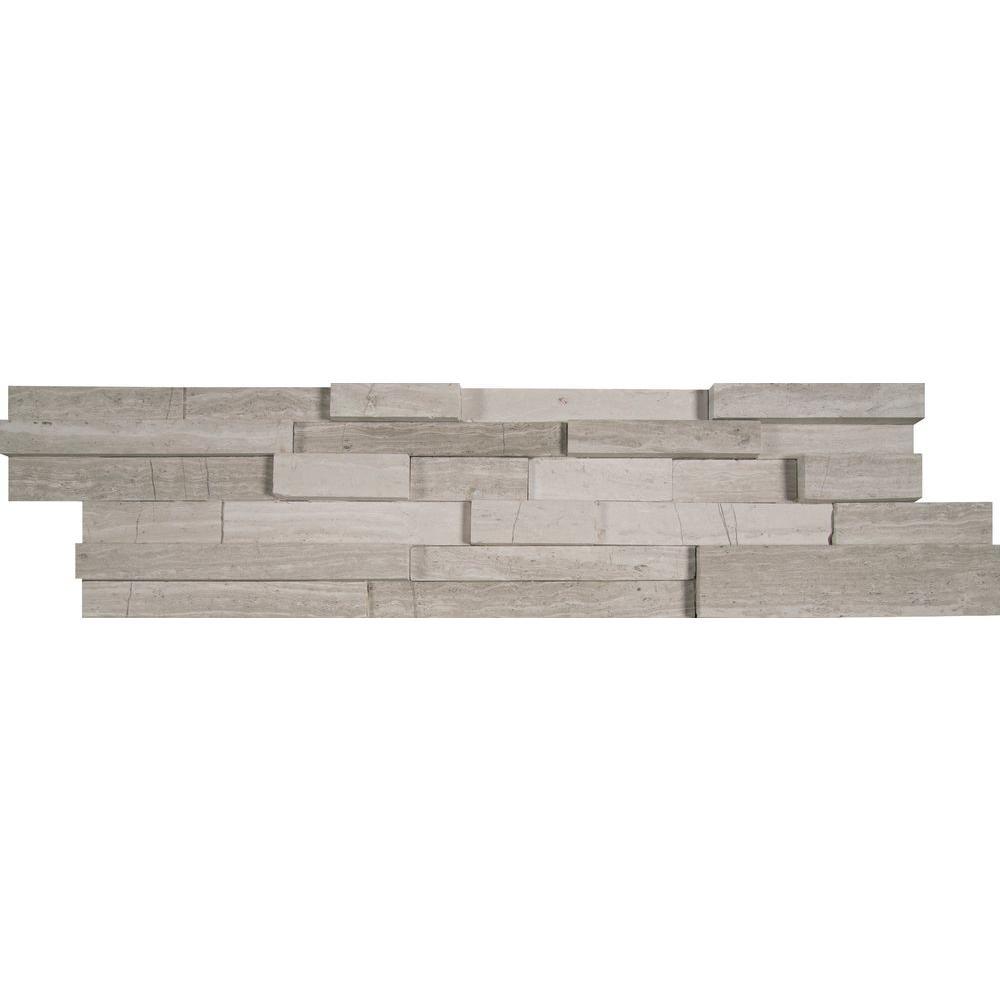 MS International White Oak 3D Ledger Stacked Panel 6 in. x 24 in. Honed Marble Wall Tile