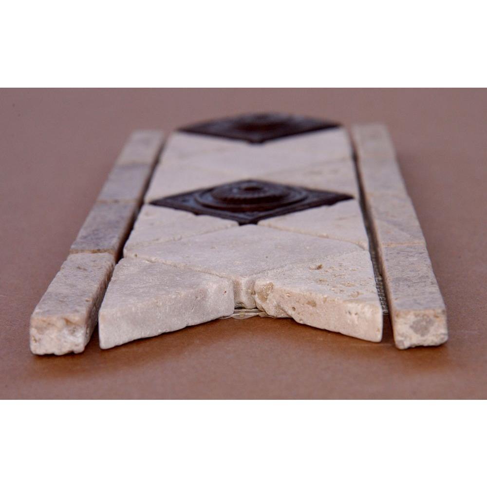 MS International Noche/Chiaro Copper Scudo 4 in. x 12 in. Travertine/Metal Listello Wall BorderTile