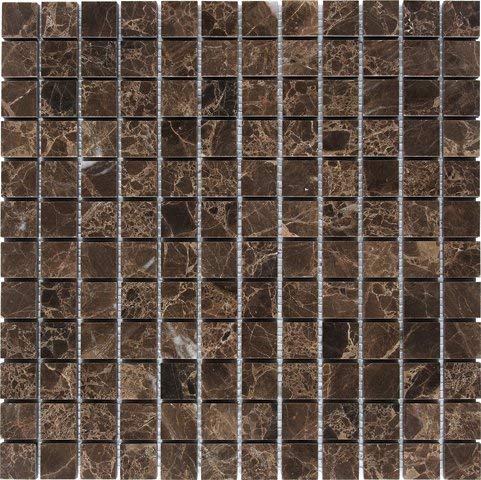 Dark Emperador Square 1 inch Mosaic Tile Meshed on 12x12 sheet Floor and Wall Tile
