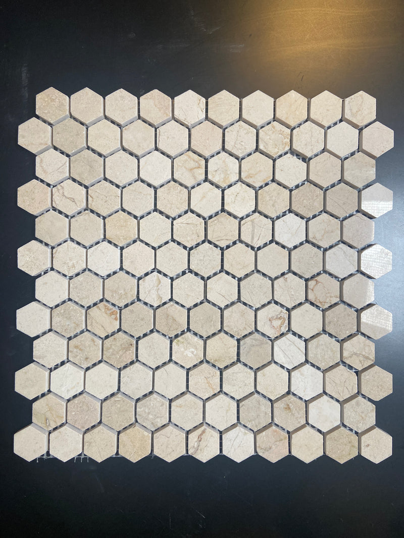 Crema Marfil Marble 1" Hexagon Mosaic Tile (Honed) - Tenedos