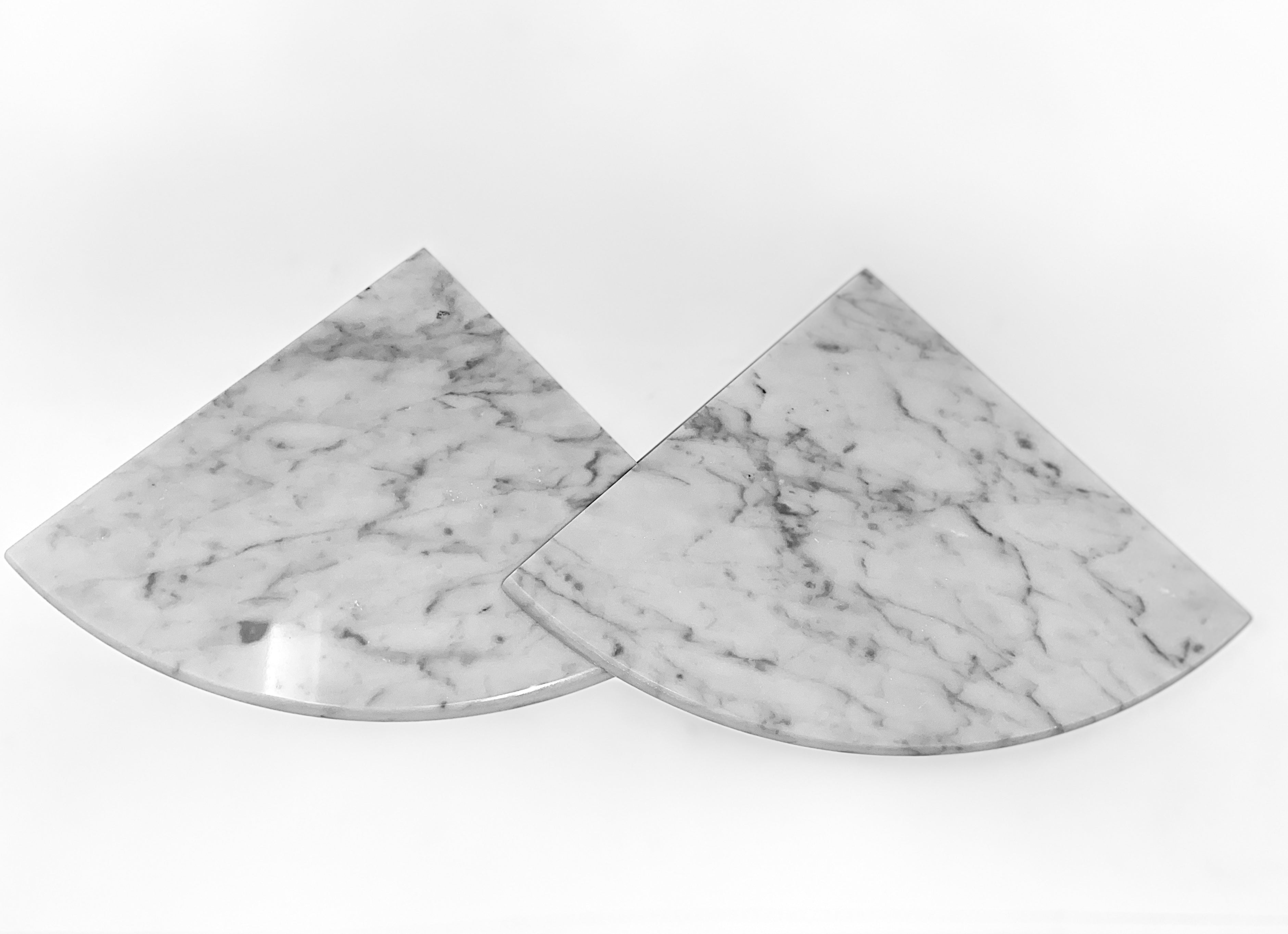 Tenedos Marble Corner Shower Shelf Stone White Bianco Carrara Stone Two Sides Polished 9" x 9" Rounded Front