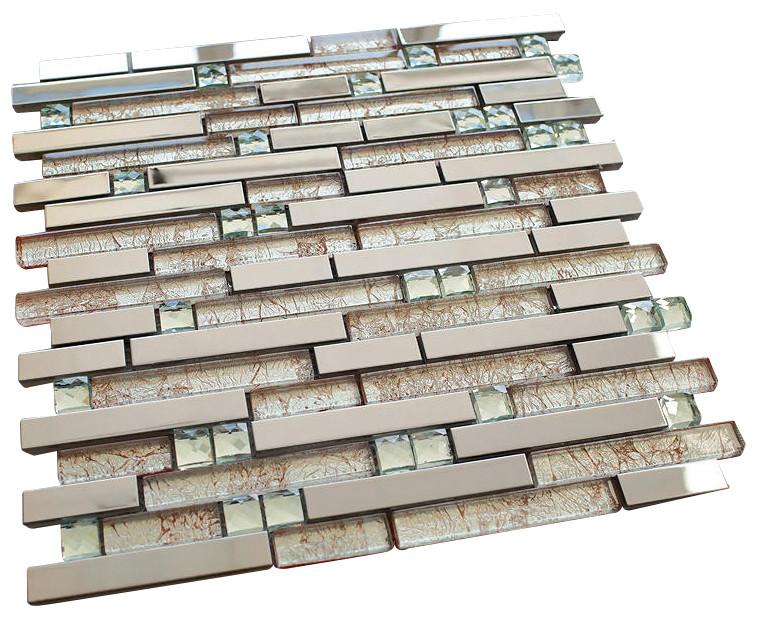 Vogue Stainless Steel and Pinky Luxury Diamond Glass Mosaic Tiles
