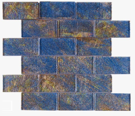 2x4 Glossy Glitter Blue Sky with Redish and Orange Brick Glass Wall Tiles for Bathroom and Kitchen Walls Kitchen Backsplashes