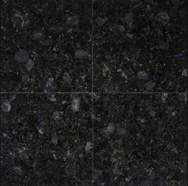 Deep Black and Spark Blue Dot Granite Flooring Bathroom Wall Backsplash Entrance Foyer Fireplace Kitchen Countertops - 12 x 12 Polished Tile