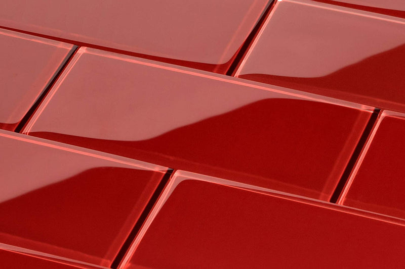 Ruby Red 3x6 Subway Glass Wall Tile for  Bathroom Shower, Kitchen Backsplash, Accent Décor