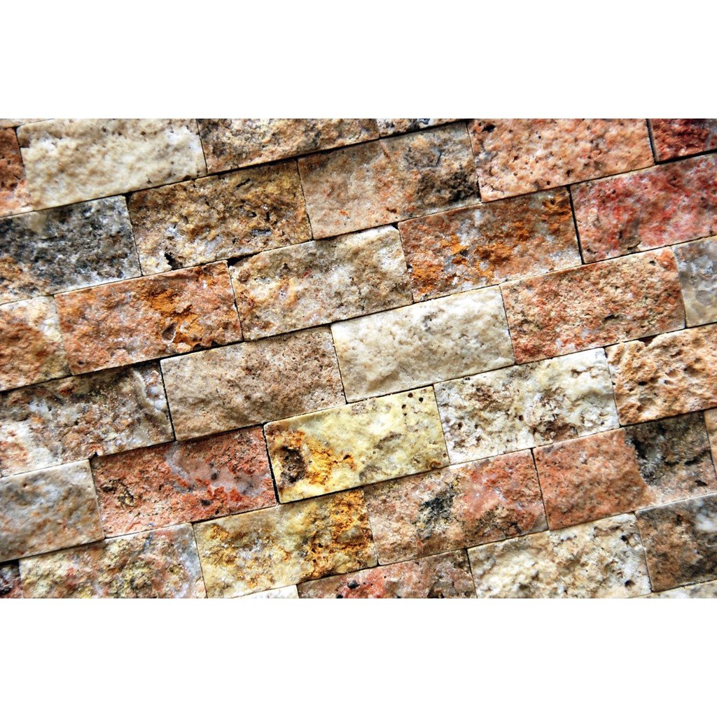 Roman 1 X 2 Split-Faced Travertine Brick Mosaic Tile ( on 12" x 12" Mesh Sheet)