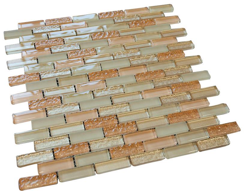 Nude Crystal Glass Mosaic Tile Brick Pattern (Glossy&Matte)