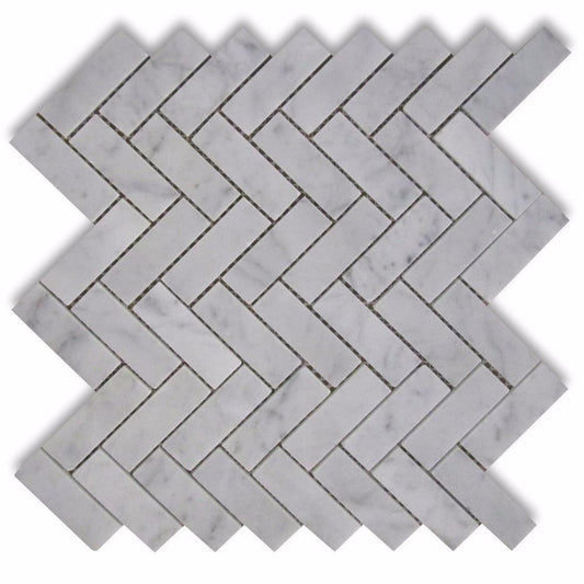 Carrara Marble Italian White Bianco Carrera 1'' x 3'' Herringbone Mosaic Tile Polished