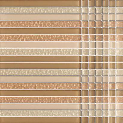 Cream Glossy Stripes and Square Mixed Glass Mosaic Tiles
