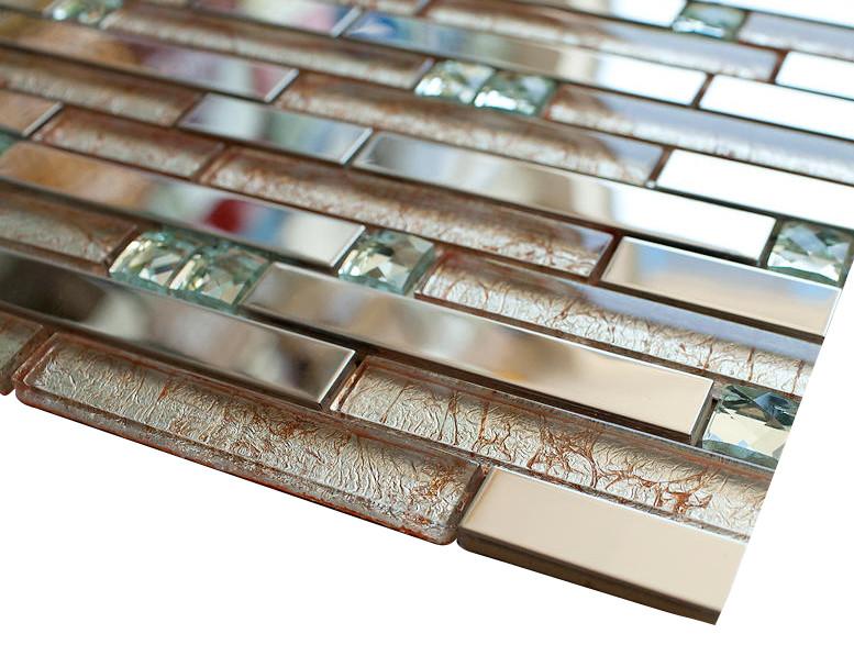 Stainless Steel and Pinky Luxury Diamond Glass Mosaic Tiles - Tenedos