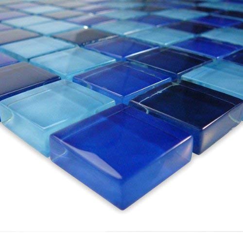 1x1 Square Blue Glass Mosaic Tile Sheet-Kitchen and Bath backsplash Wall Tile, Pool Tile