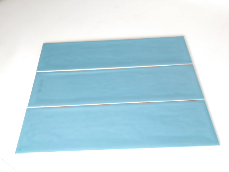 3x12 Handmade Coral Blue Subway Ceramic Wall Tile Gloss Finish for Kitchen and Bath Backsplash, Made in Italy