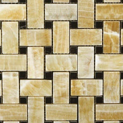 Honey Onyx Marble  Basketweave with Black Tile Premium - Polished