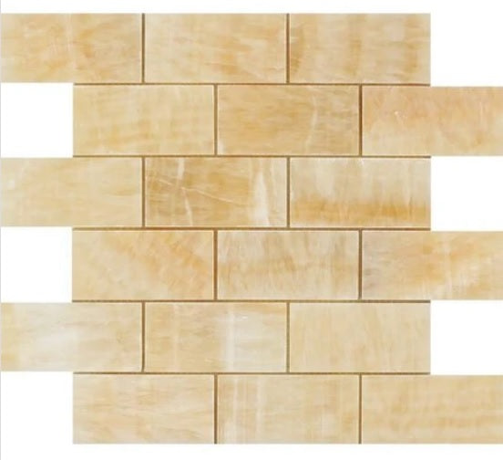 Honey Onyx Marble  2x4 Brick Pattern Mosaics Floor Wall Tile Meshed on 12" X 12" Sheet