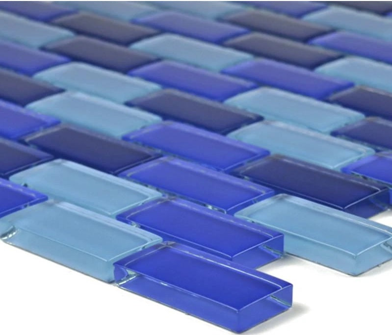 1x2 Cobalt Blue Blend Glass Wall Tile