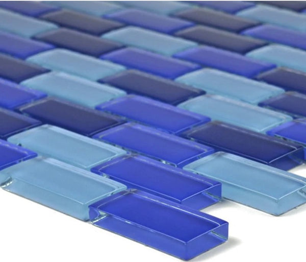 1x2 Cobalt Blue Blend Glass Wall Tile for Pool Tile, Kitchen Backsplash, Bathroom Shower, Accent Wall