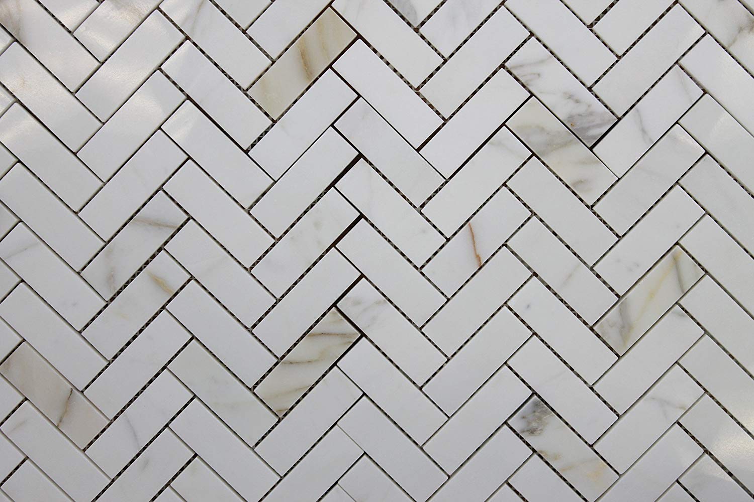 Calacatta Gold Italian Calcutta Marble Herringbone Mosaic Tile 1"x 3"