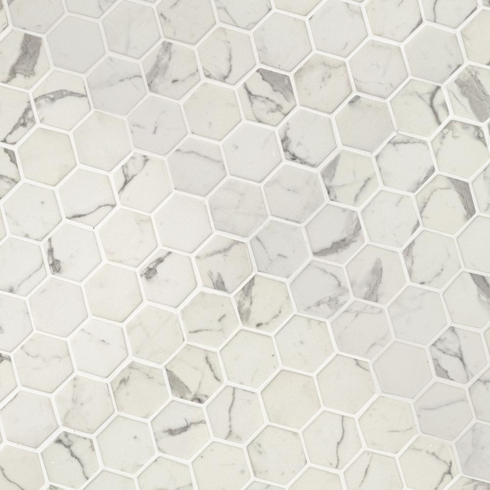 MS International  Statuario Celano 2" hexagon - Glass Mesh-Mounted Mosaic Tile