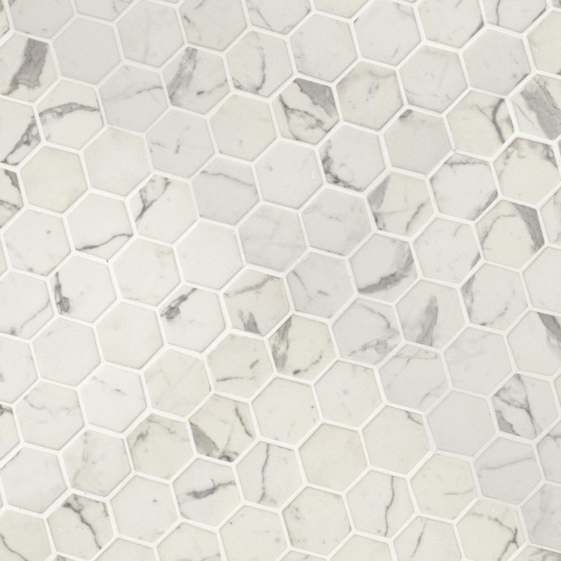 MS International  Statuario Celano 2" hexagon - Glass Mesh-Mounted Mosaic Tile