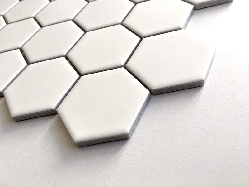 USCT White 2 inch Hexagon Porcelain Mosaic Wall Tile for Kitchen Backsplash, Bathroom Shower, Accent Wall-  10pcs/carton (10 sq ft)