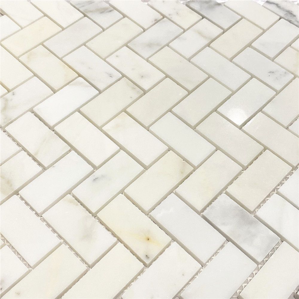 Calacatta Gold Marble 1x2 Herringbone Mosaic Tile for Kitchen Backsplash Bathroom Flooring Shower Surround Dining Room Entryway - Tenedos