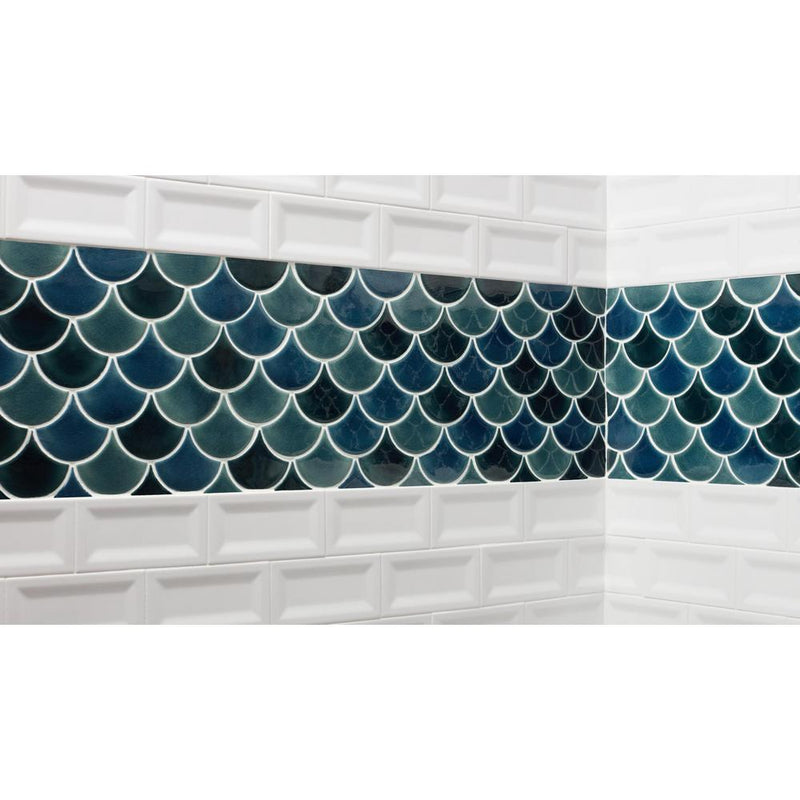 MSI Azul Scallop Glossy Glazed Ceramic Mesh-Mounted Mosaic Tile (Box of 10 Sheets)