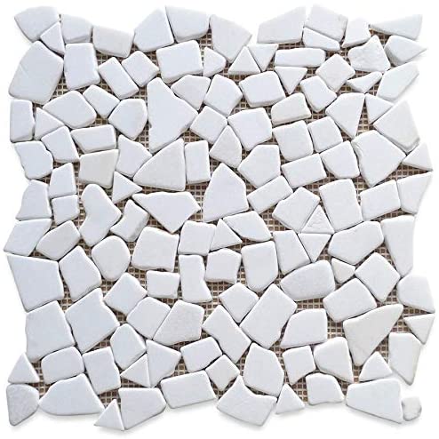 Tenedos Thassos White Marble Pebble Stone River Rocks Mosaic Floor Wall Tile Tumbled for Outdoors