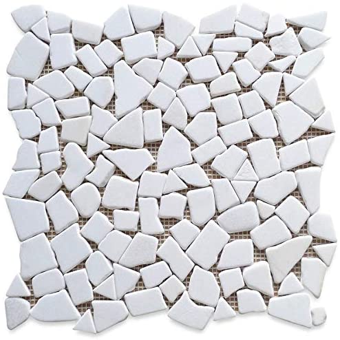 Thassos White Marble Pebble Stone River Rocks Mosaic Floor Wall Tile Tumbled for Kitchen Backsplash Bathroom Flooring Shower Outdoors