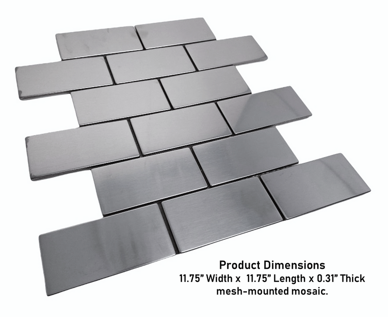 Stainless Steel 2x4 Metal Wall Brick Mosaic Tile for Kitchen backsplash, Bathroom Tile, Accent Wall