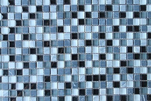 10 Sq Ft - Bliss Midnight Stone and Glass Square 5/8x5/8 Mosaic Wall Tile for bathroom Shower, kitchen backsplash