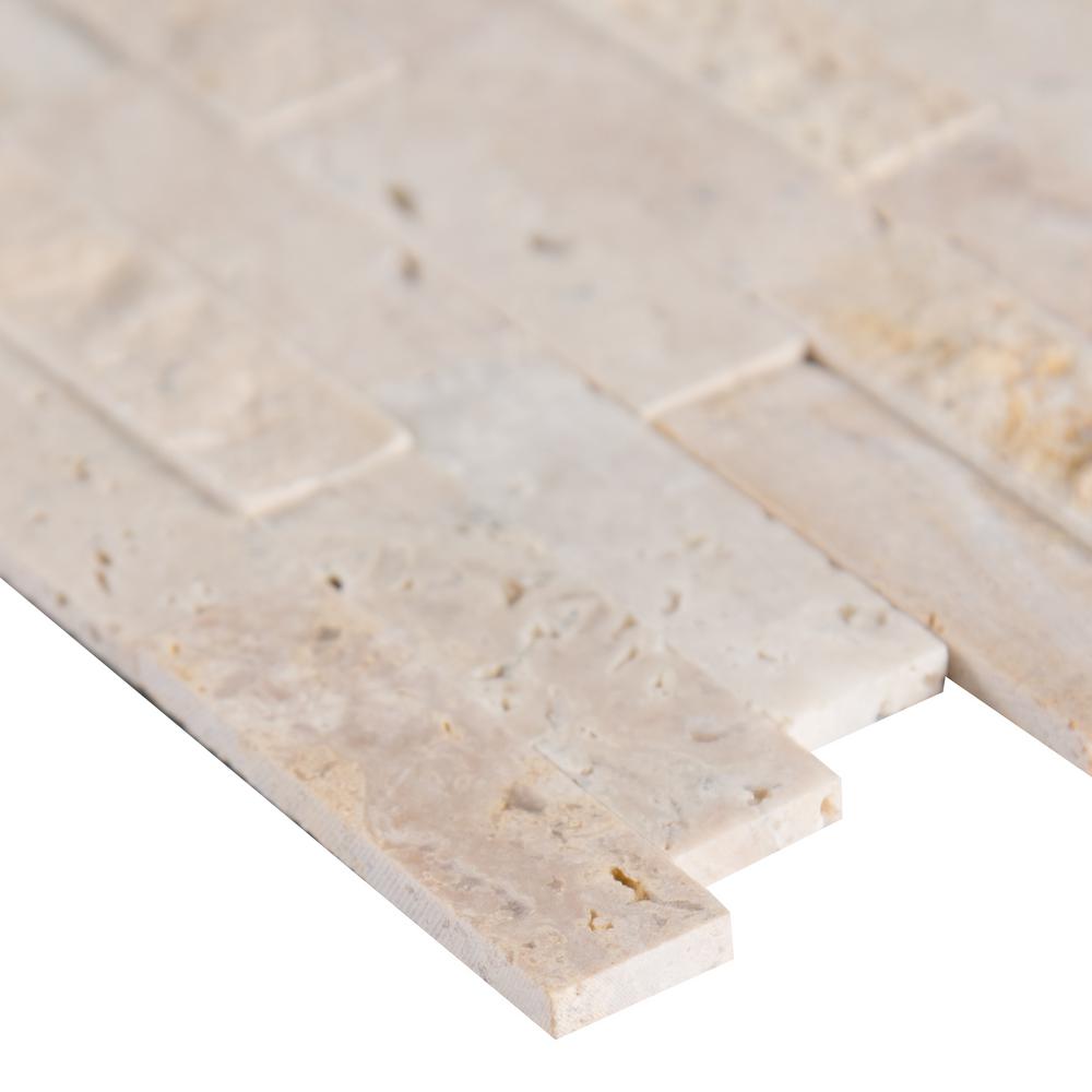 Peel & Stick Ivory Travertine Honed and Split Face Mix Brick Pattern Mosaics for Kitchen Backsplash & Wall Tile