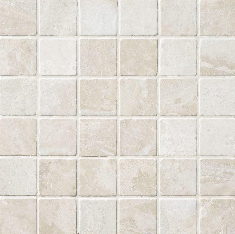 2x2 Botticino Beige Marble Tumbled Mosaic Floor and Wall Tile Sheets for Backsplash, Shower Walls, Bathroom Floors