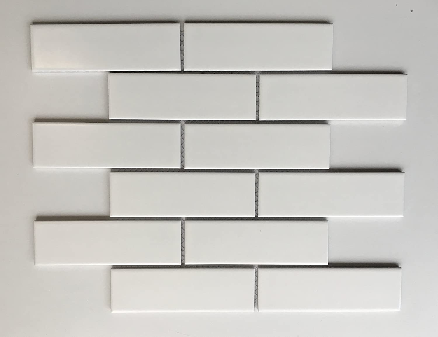 2" X 6"  White Porcelain Brick Mosaic Tile - Matte Finish , Wall Tile, Backsplash Tile, Bathroom Tile (Box of 15 Sheets)