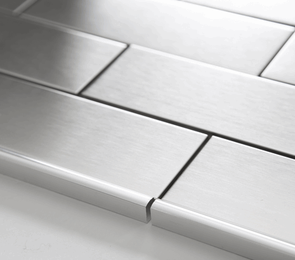 Vogue Tile 12 inch Stainless Steel Trim Glass Metal, Decorative Wall and Backsplash Tile finished