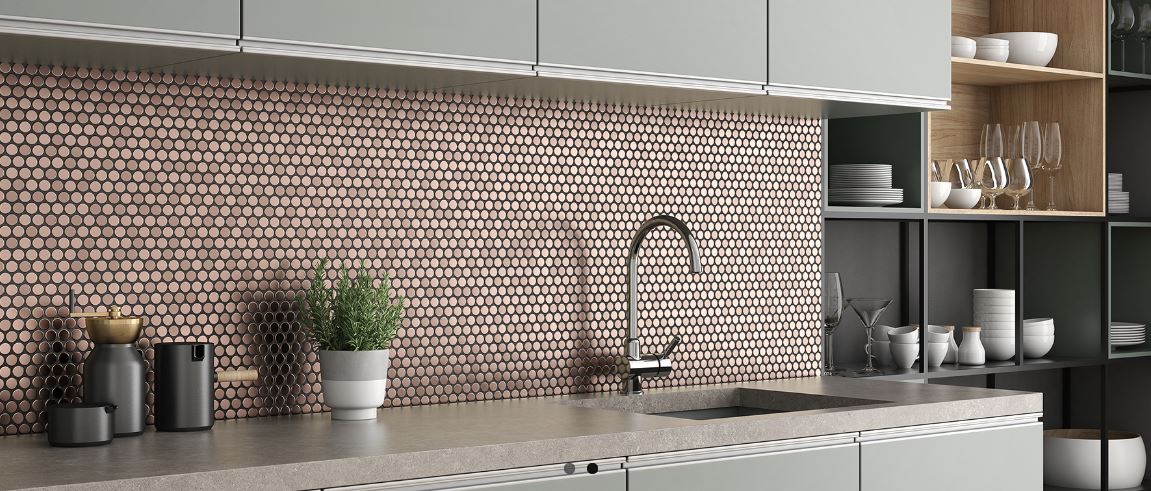 Tenedos 1x2 Brick Bronze Copper Look Stainless Steel Mosaic Wall Tile on Mesh Mounted Sheet for Kitchen Backsplash, Bathroom Shower