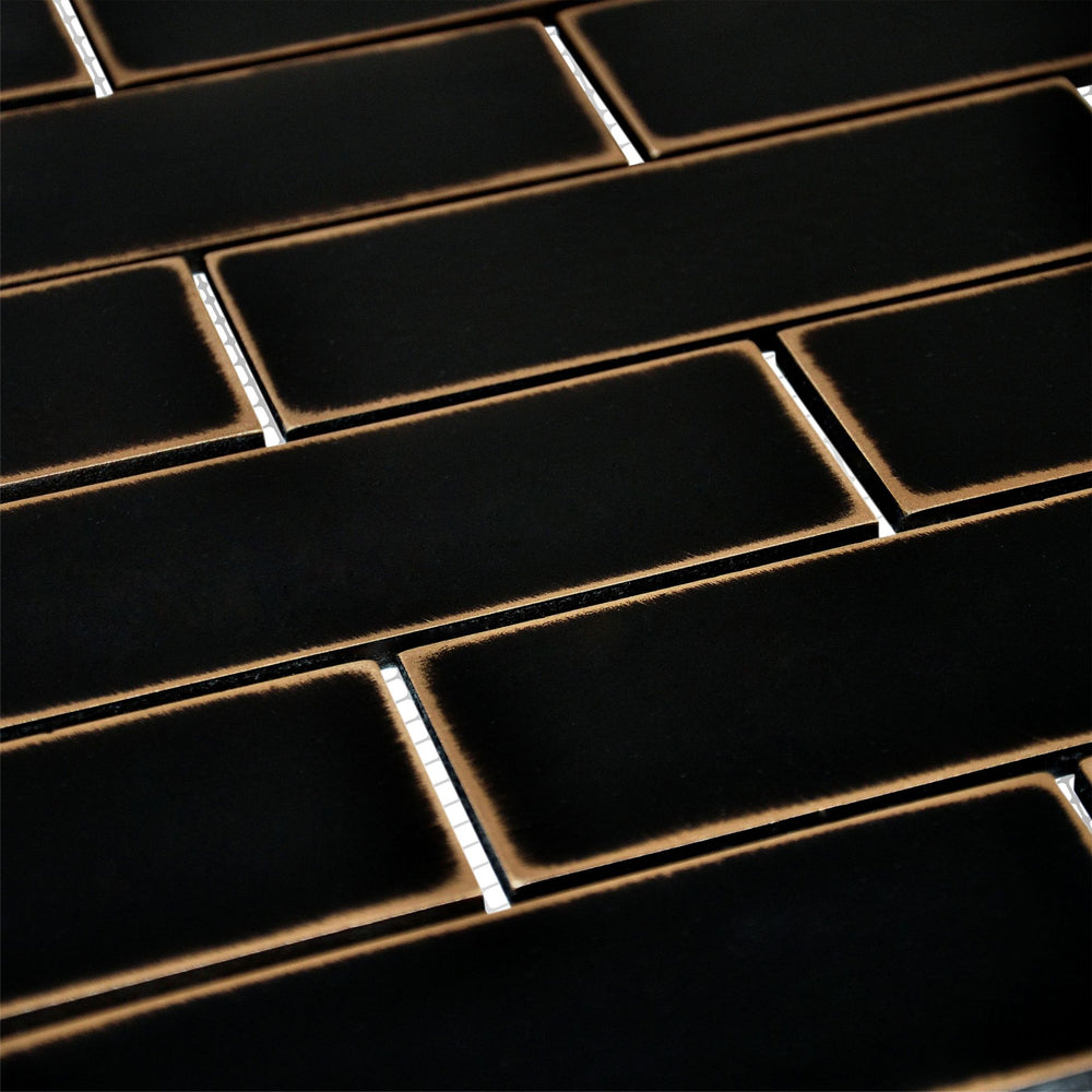 2x6 Ancient Brick Metal Black Bronze Mosaic Wall Tile for Kitchen Back
