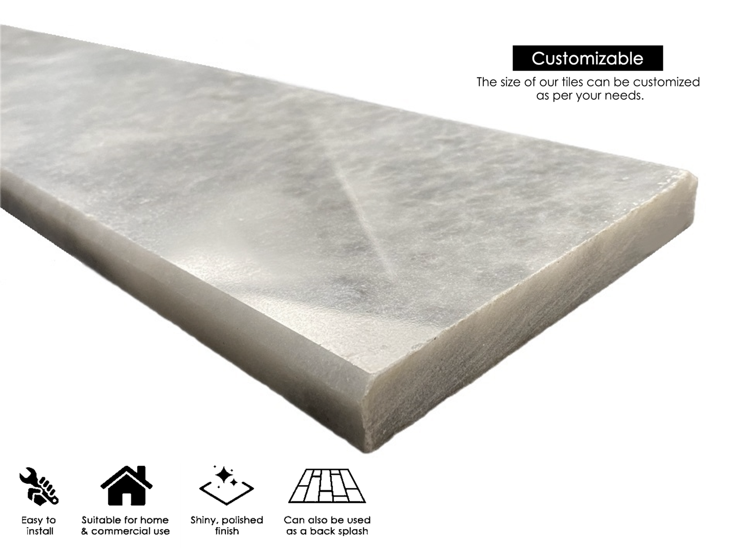 Bardiglio Grey Marble Threshold (Marble Saddle) - Polished for Transition Floor Bathroom and Kitchen