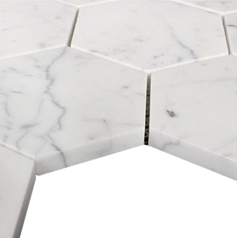 Carrara White Marble 4 inch Hexagon Mosaic Wall Floor Tile Honed for Kitchen Backsplash Bathroom Flooring Shower Surround Dining Room Entryway Corrido Spa