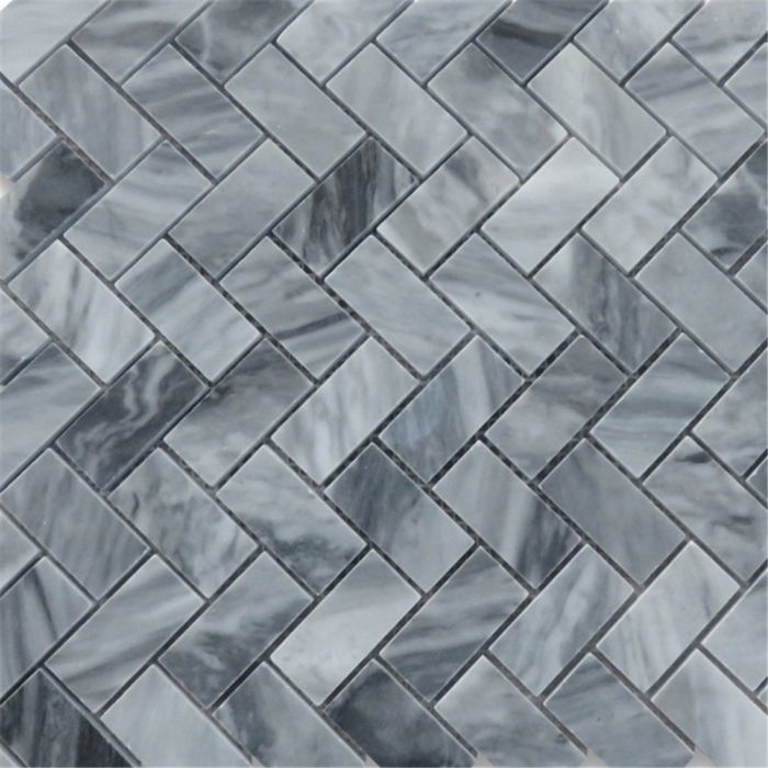 Bardiglio Gray Marble 1x2 Herringbone Mosaic Floor Wall Tile Polished for Kitchen Backsplash Bathroom Flooring Shower Surround Dining Room Entryway Corrido Spa Fireplace