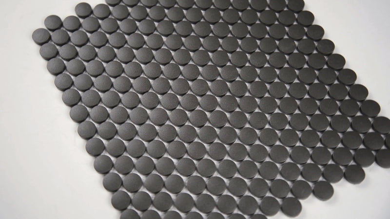 Penny Round Unglazed Black Porcelain Mosaic Floor and Wall Tile for Backsplash Tile, Bathroom Tile, Flooring on 12x12 Mesh for Easy Installation